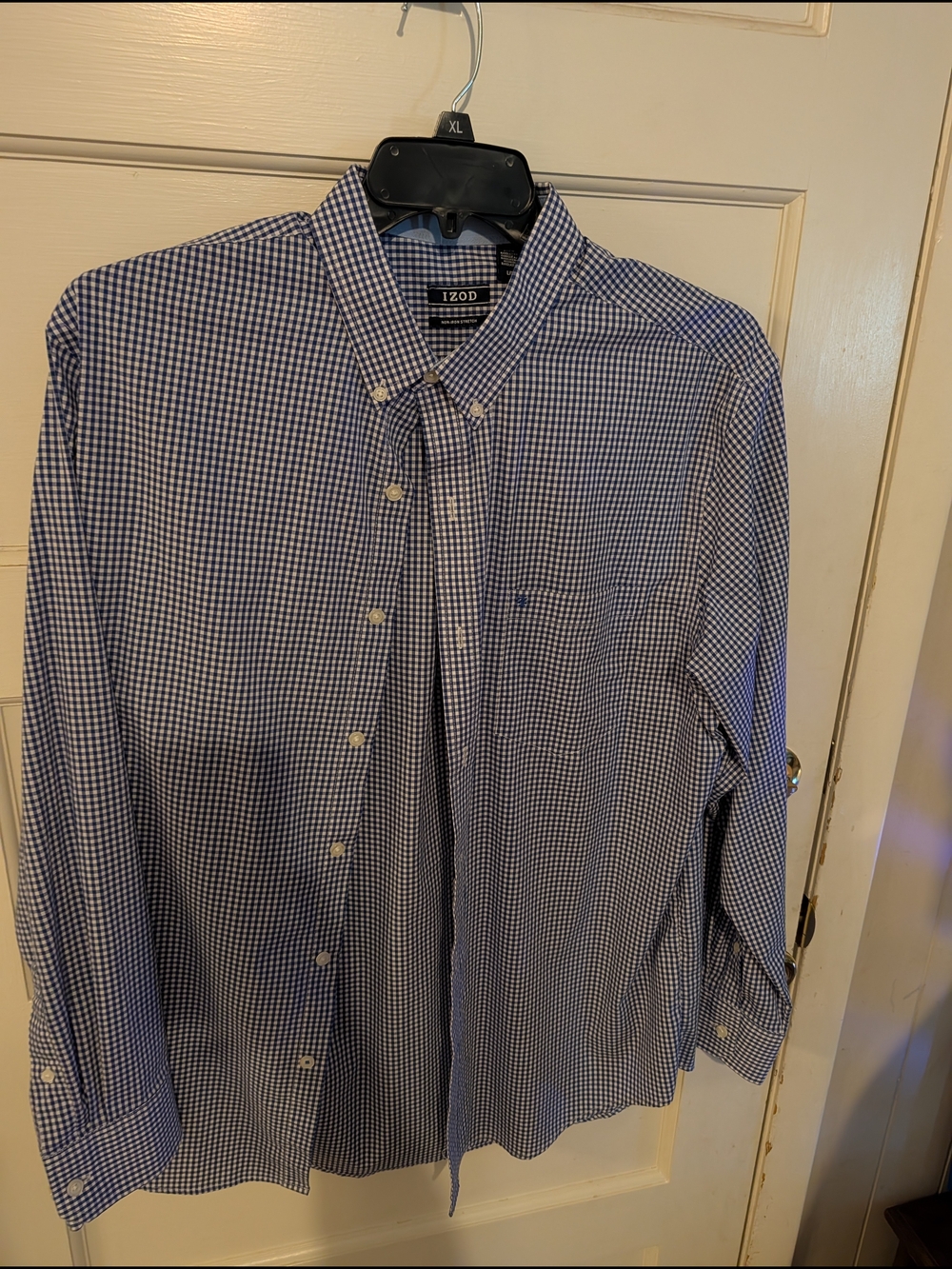 Izod Men’s Navy and White Gingham Button-Down Shirt